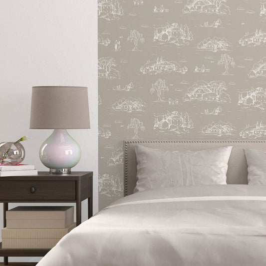 Papel de Parede Toile de Jouy Adulto Bege