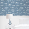 Papel de Parede Toile de Jouy Adulto Azul Clássico