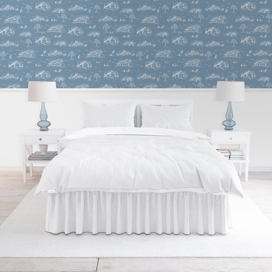 Papel de Parede Toile de Jouy Adulto Azul Clássico