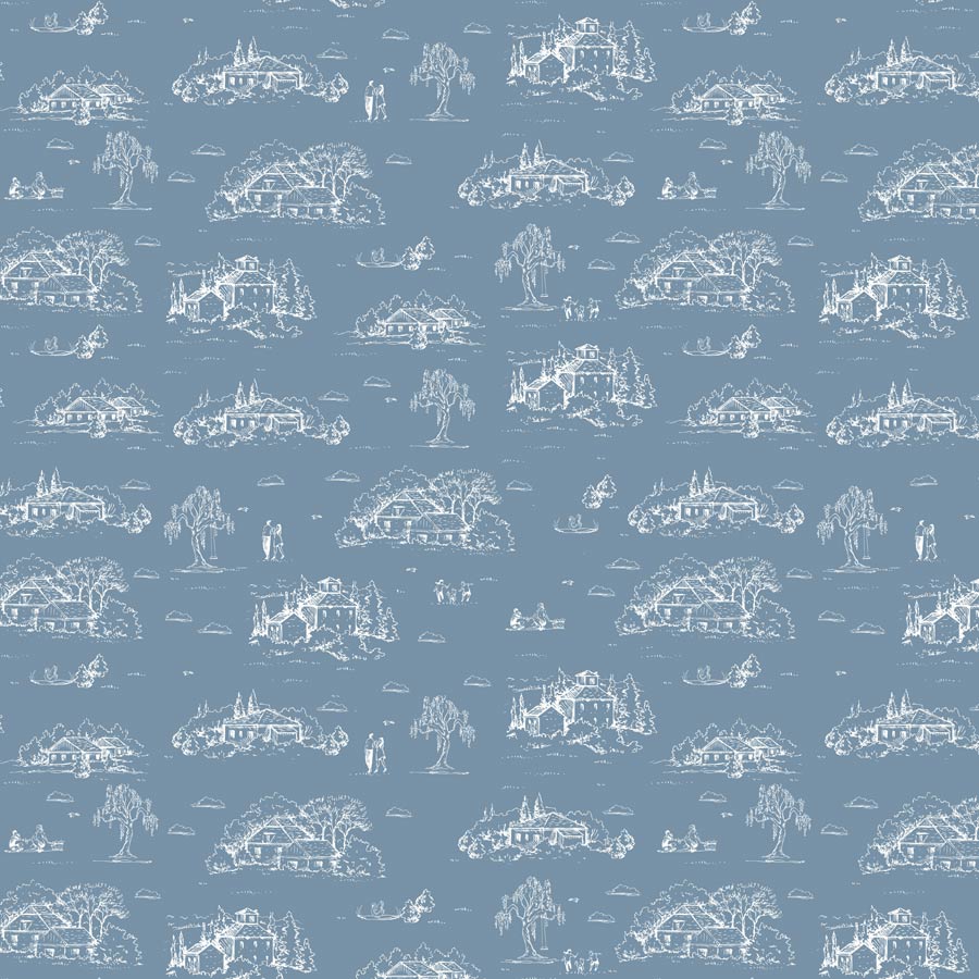 Papel de Parede Toile de Jouy Adulto Azul Clássico