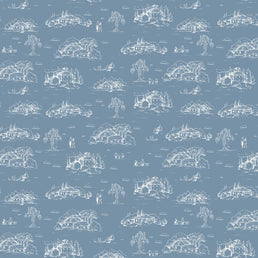 Papel de Parede Toile de Jouy Adulto Azul Clássico