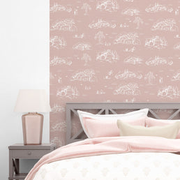 Papel de Parede Toile de Jouy Adulto Rosa Chá