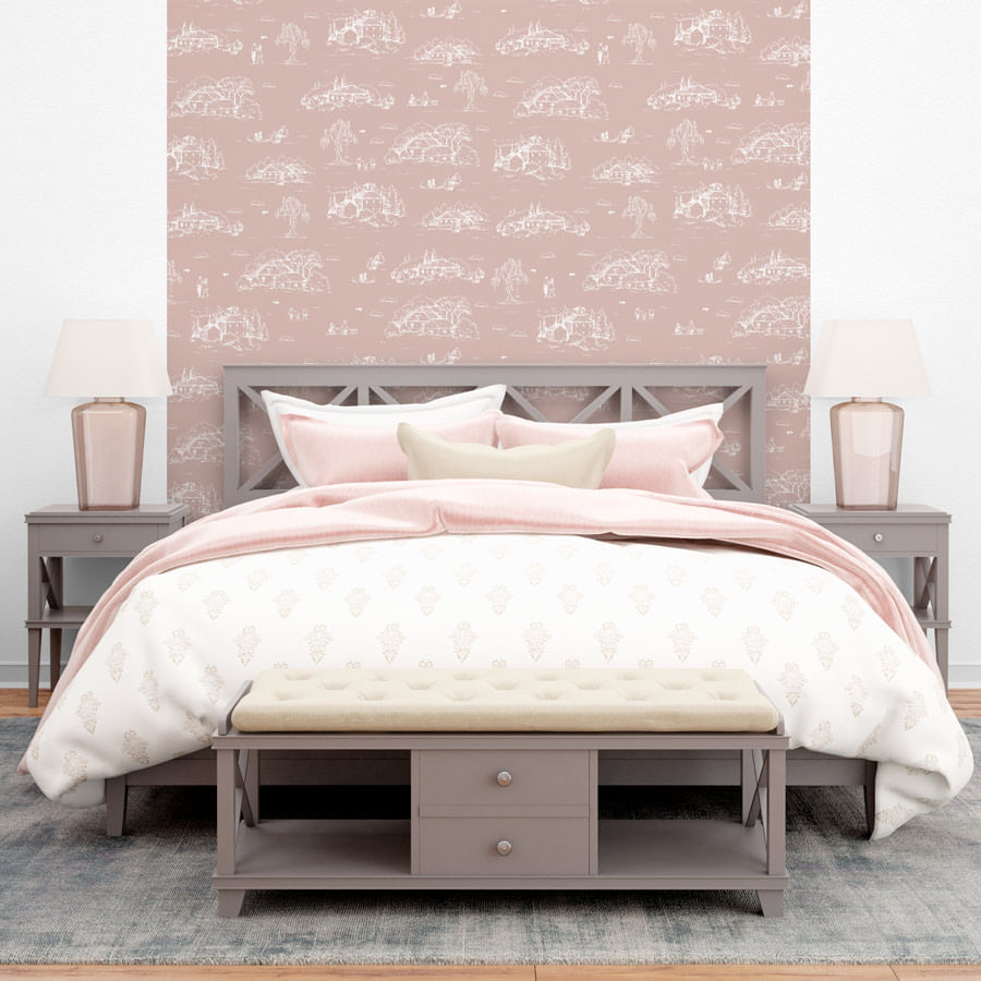 Papel de Parede Toile de Jouy Adulto Rosa Chá