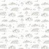 Papel de Parede Toile de Jouy Adulto Bege com Fundo Branco
