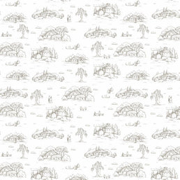 Papel de Parede Toile de Jouy Adulto Bege com Fundo Branco