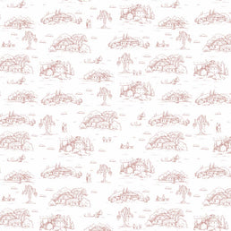 Papel de Parede Toile de Jouy Adulto Rosa Chá com Fundo Branco