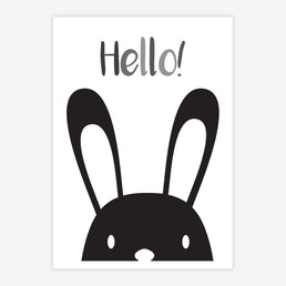 Quadro Infantil Coelho Hello Preto