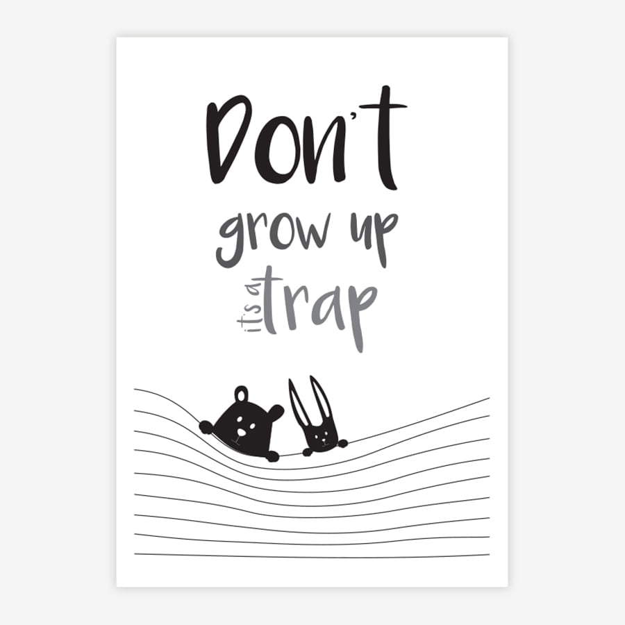 Quadro Infantil Animais Don't Grow Up Preto