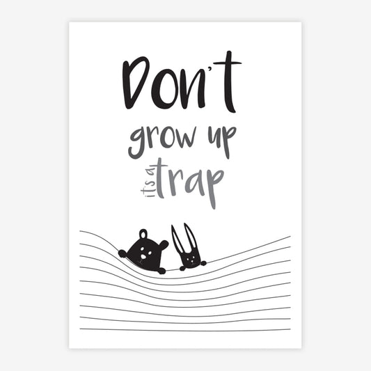 Quadro Infantil Animais Don't Grow Up Preto