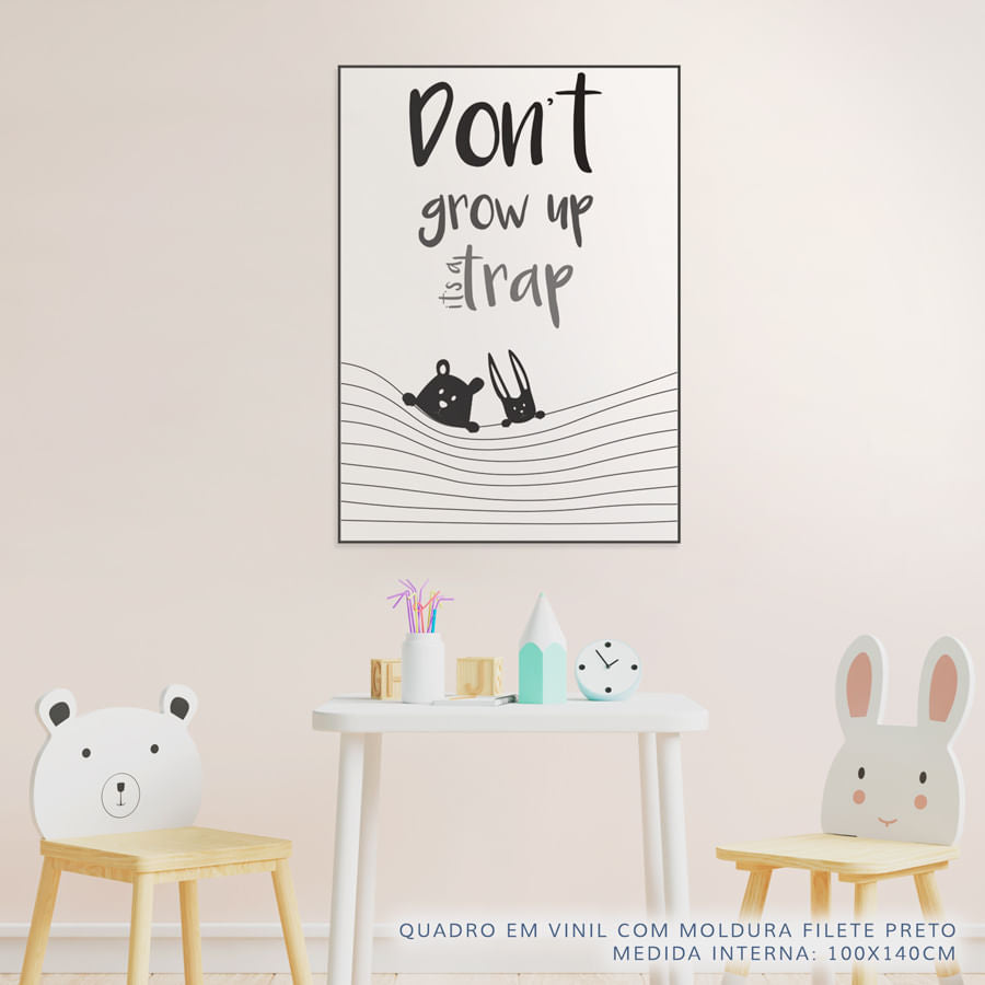 Quadro Infantil Animais Don't Grow Up Preto