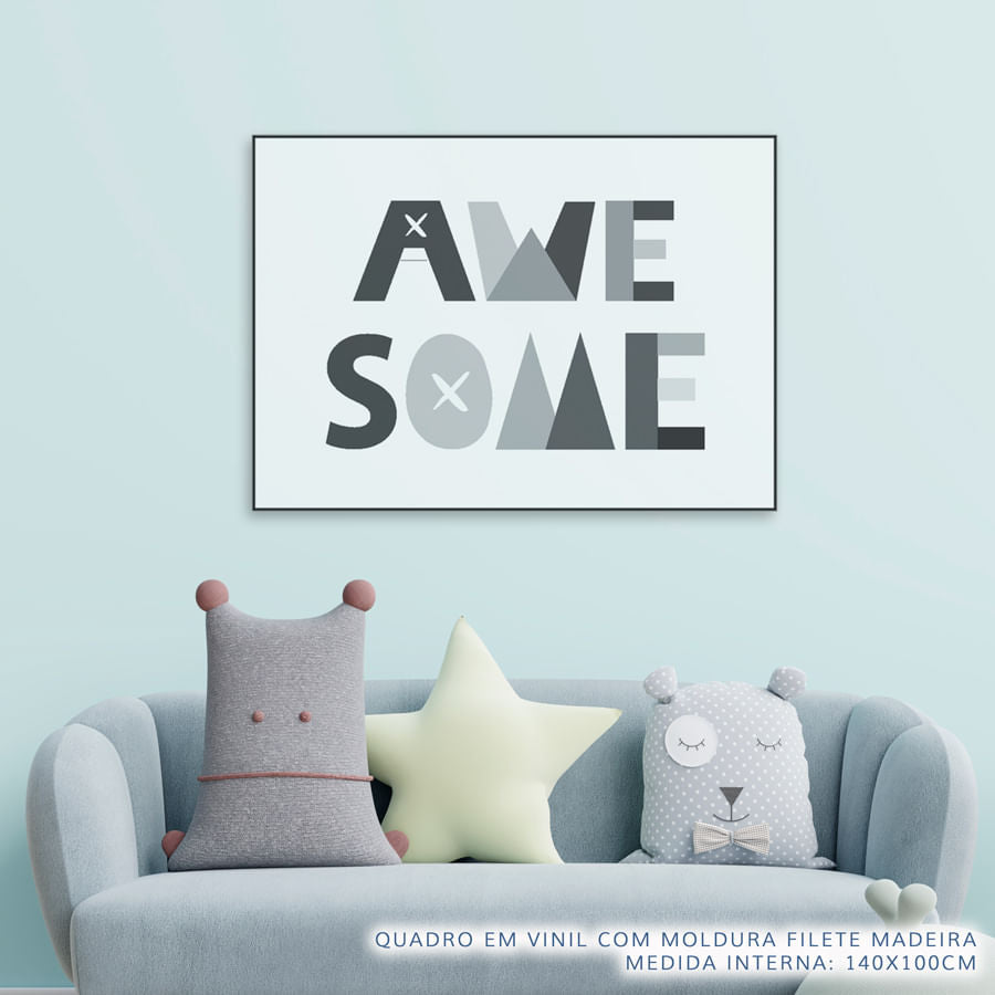 Quadro Infantil Letras Awesome Cinza