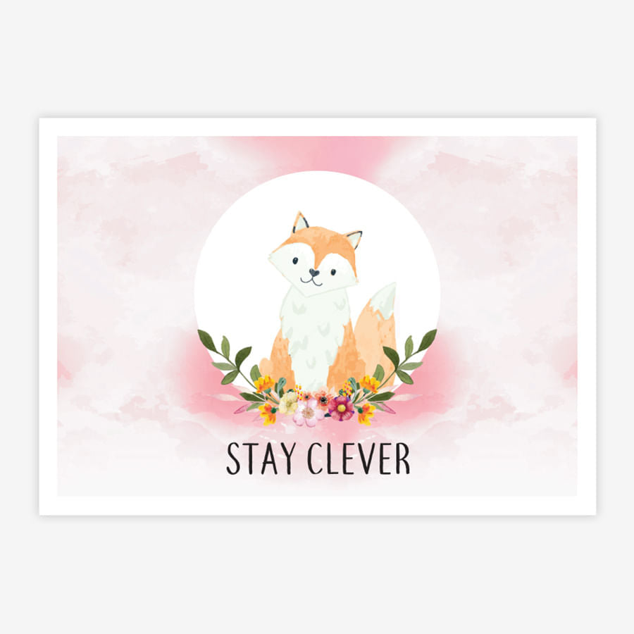 Quadro Infantil Raposa Stay Clever Rosa