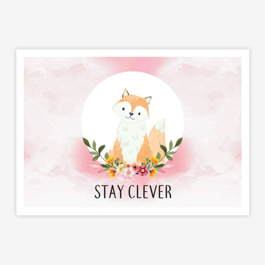 Quadro Infantil Raposa Stay Clever Rosa