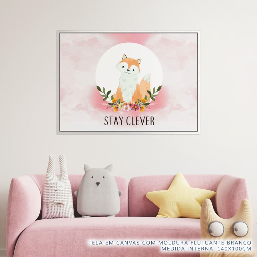 Quadro Infantil Raposa Stay Clever Rosa