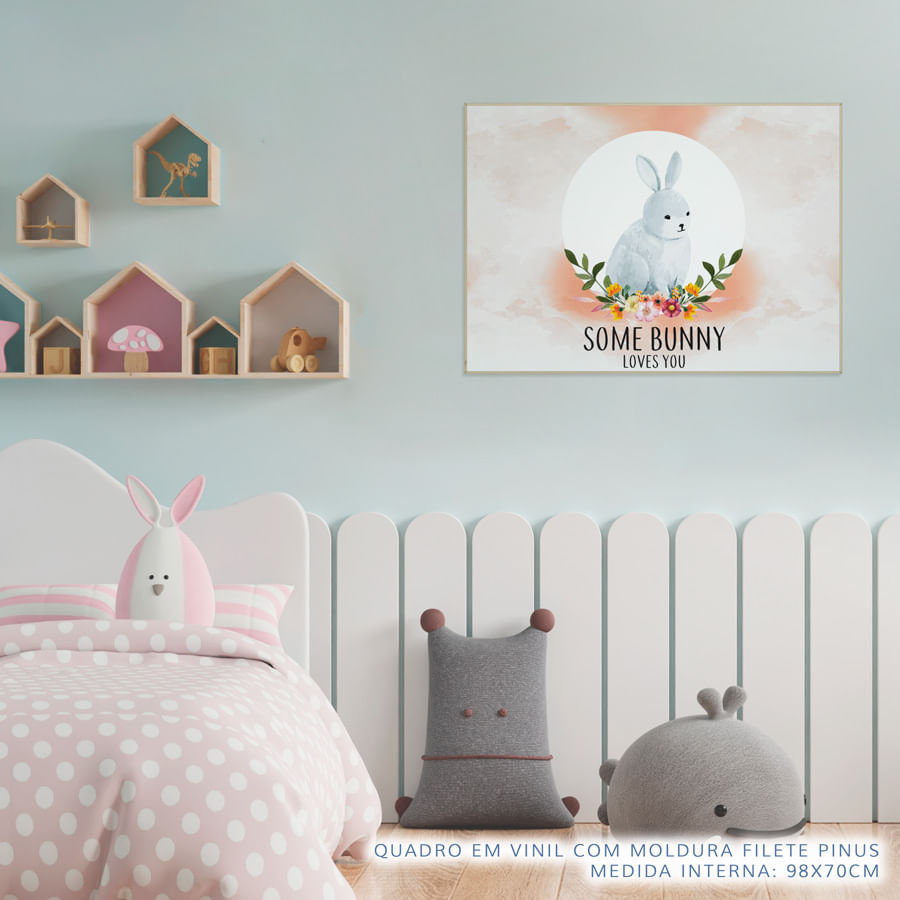 Quadro Infantil Coelho Some Bunny Loves You Laranja