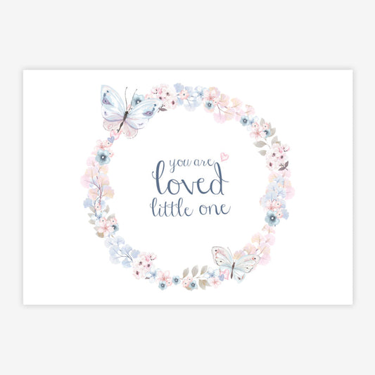 Quadro Infantil Aquarela Guirlanda Loved Azul