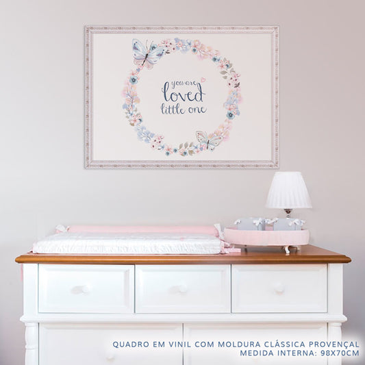 Quadro Infantil Aquarela Guirlanda Loved Azul