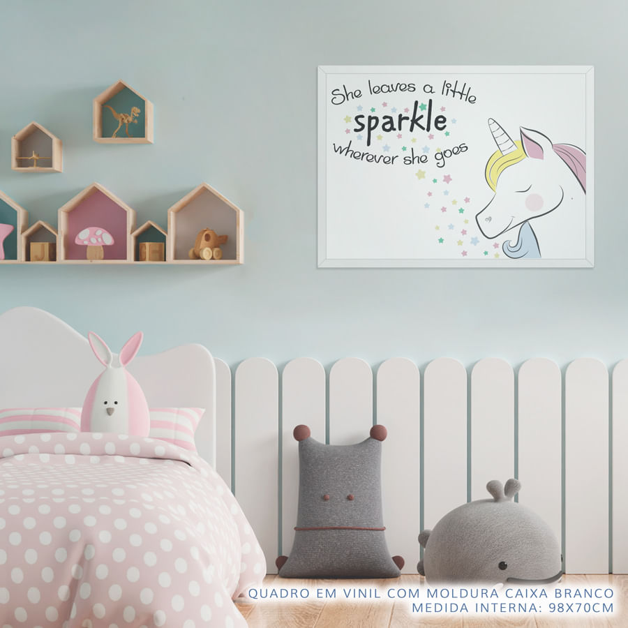 Quadro Infantil Unicórnio Sparkle Rosa