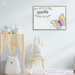Quadro Infantil Borboleta Sparkle Rosa