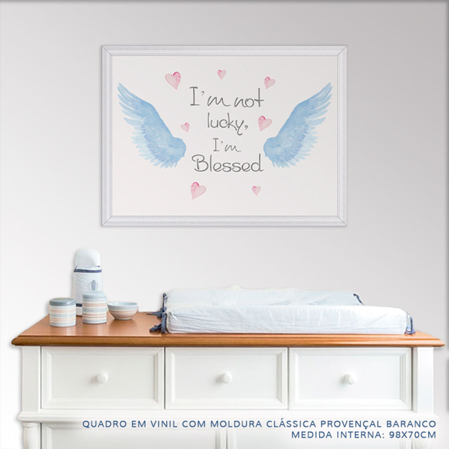 Quadro Infantil Aquarela Asas Blessed Azul