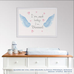 Quadro Infantil Aquarela Asas Blessed Azul