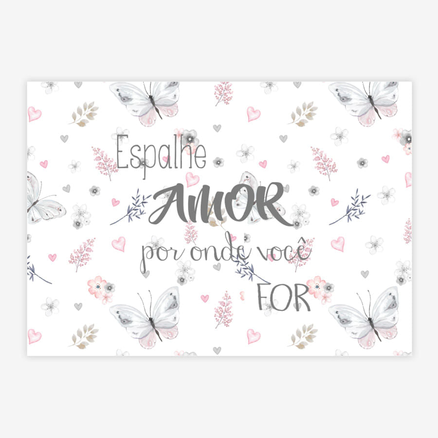 Quadro Infantil Aquarela Espalhe Amor Cinza Horizontal