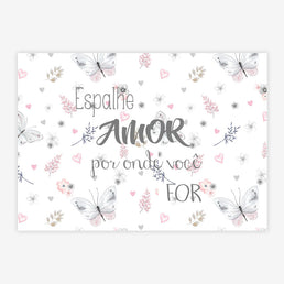 Quadro Infantil Aquarela Espalhe Amor Cinza Horizontal