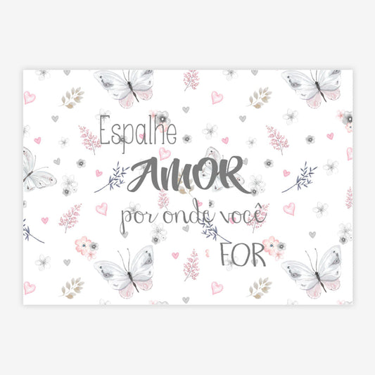 Quadro Infantil Aquarela Espalhe Amor Cinza Horizontal