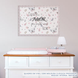 Quadro Infantil Aquarela Espalhe Amor Cinza Horizontal