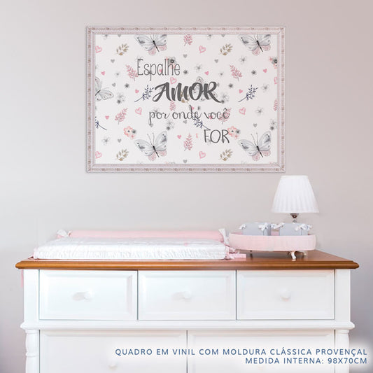 Quadro Infantil Aquarela Espalhe Amor Cinza Horizontal