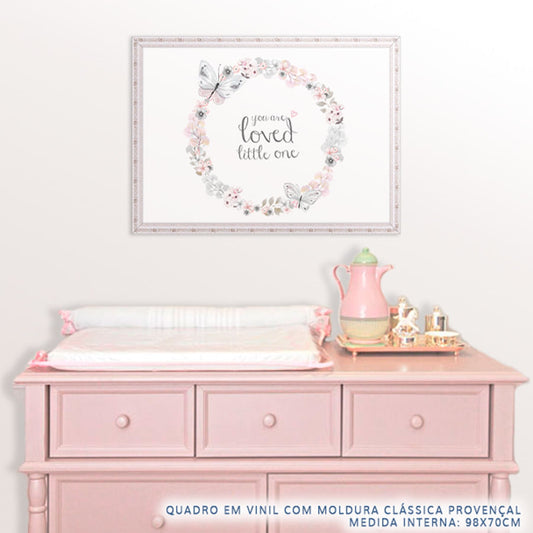 Quadro Infantil Aquarela Guirlanda Loved Cinza