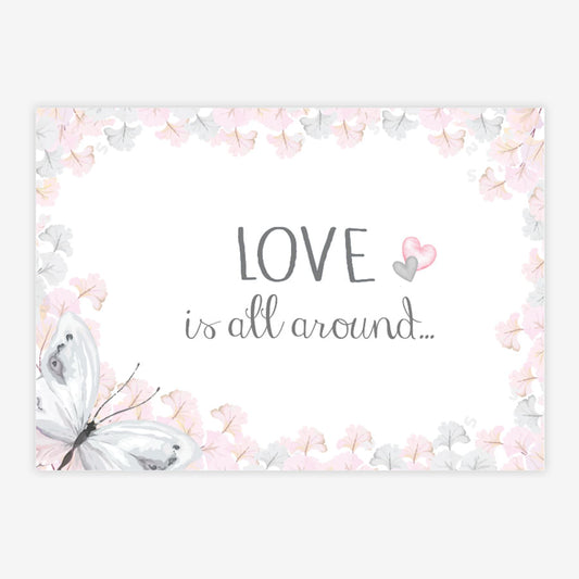 Quadro Infantil Aquarela Flores Love Around Cinza