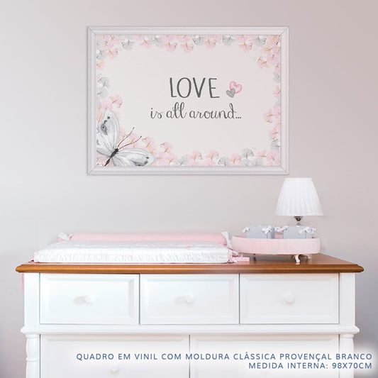 Quadro Infantil Aquarela Flores Love Around Cinza