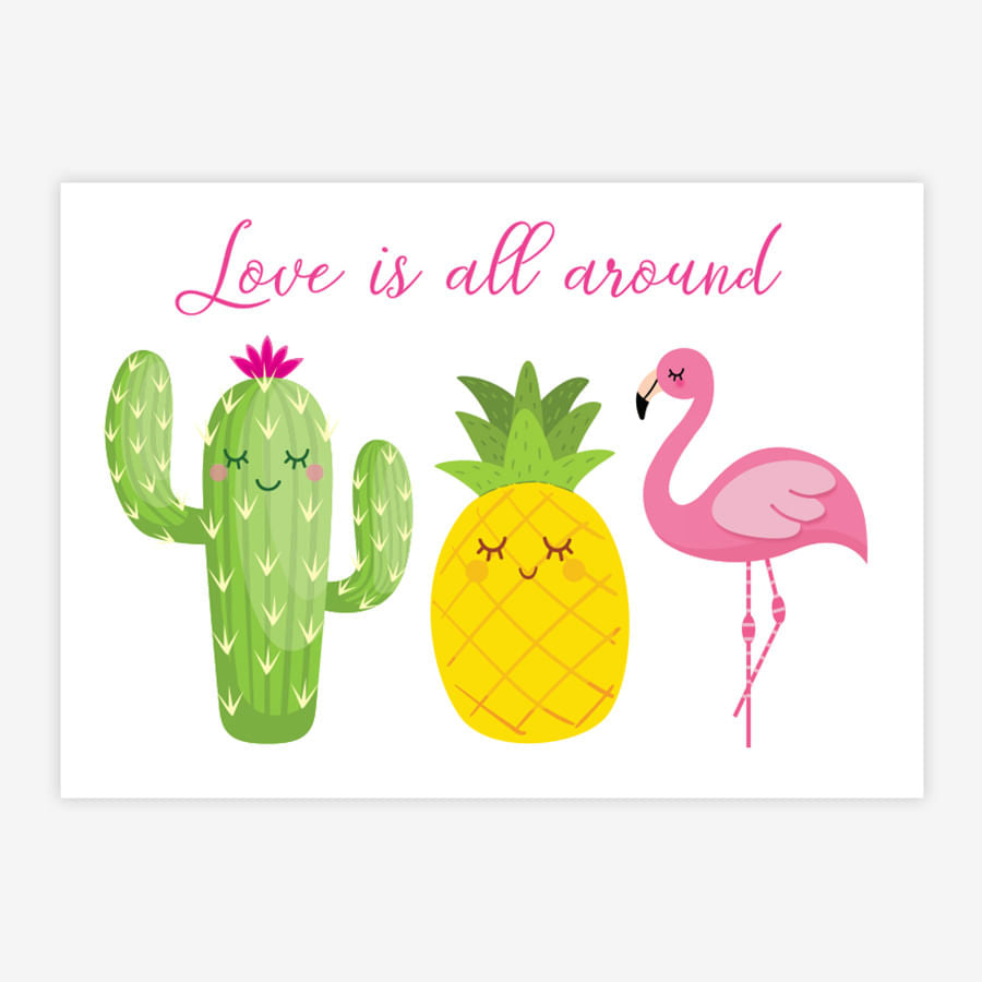 Quadro Infantil Tropical Love Is All Around Rosa