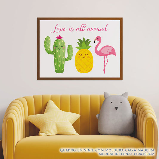 Quadro Infantil Tropical Love Is All Around Rosa