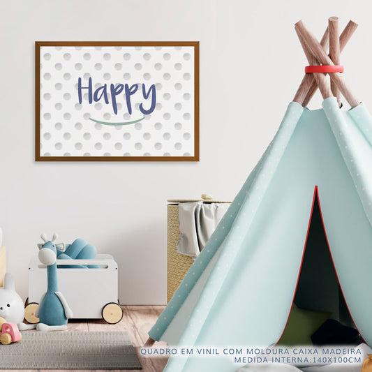 Quadro Infantil Texto Happy Azul