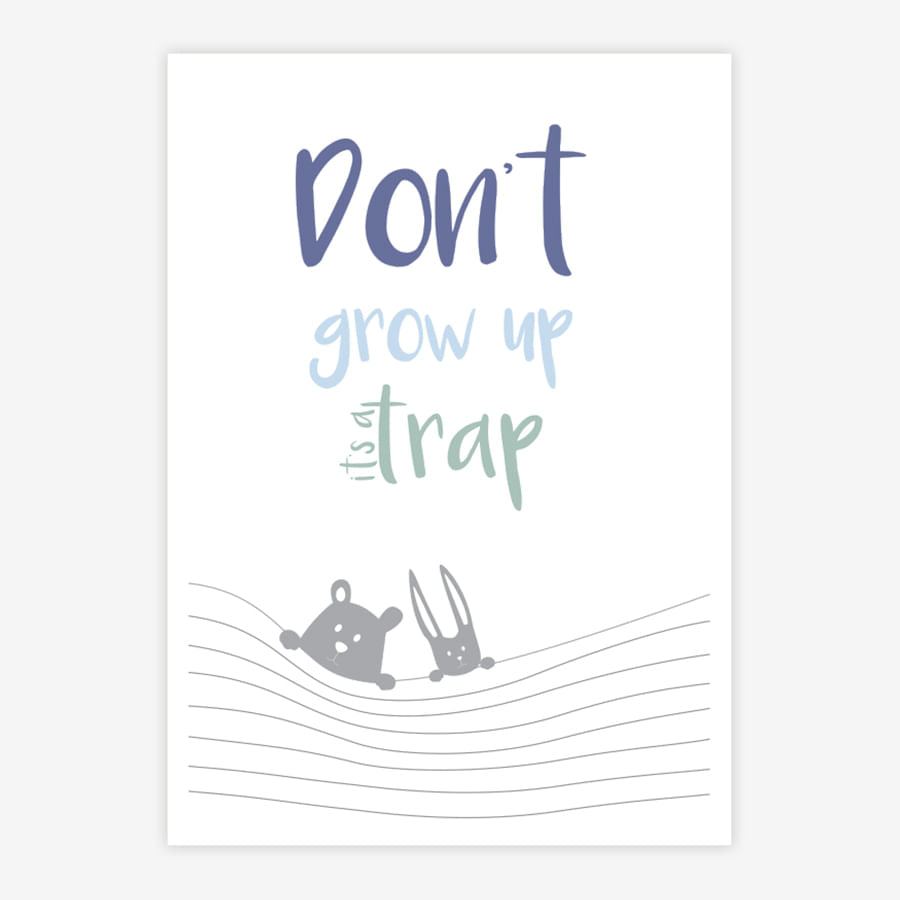 Quadro Infantil Animais Don't Grow Up Azul