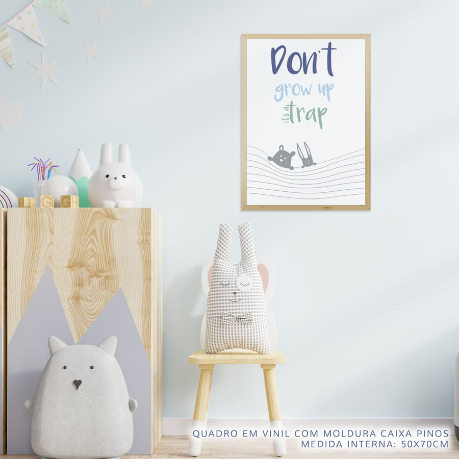 Quadro Infantil Animais Don't Grow Up Azul