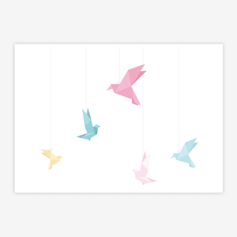 Quadro Infantil Pássaros Origami Tifany Horizontal