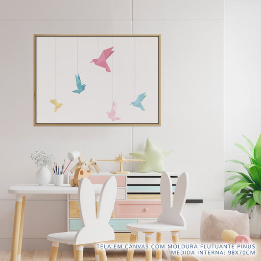 Quadro Infantil Pássaros Origami Tifany Horizontal