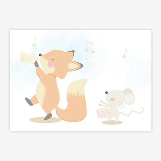 Quadro Infantil Raposa e Ratinho Músicos Malva