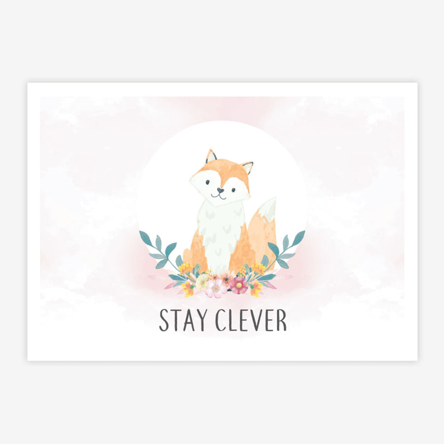 Quadro Infantil Raposa Stay Clever Rosa Bebê