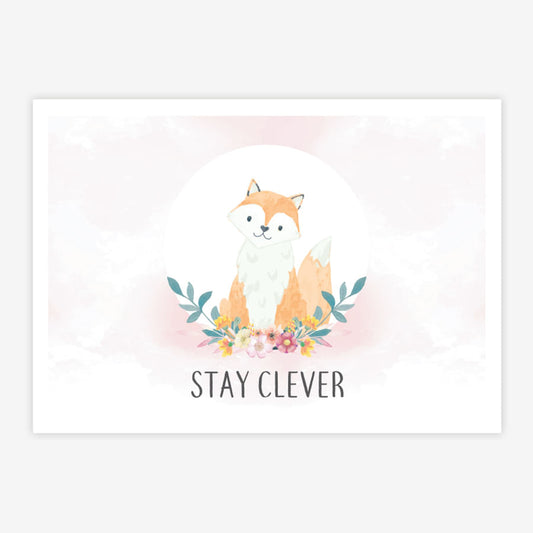Quadro Infantil Raposa Stay Clever Rosa Bebê