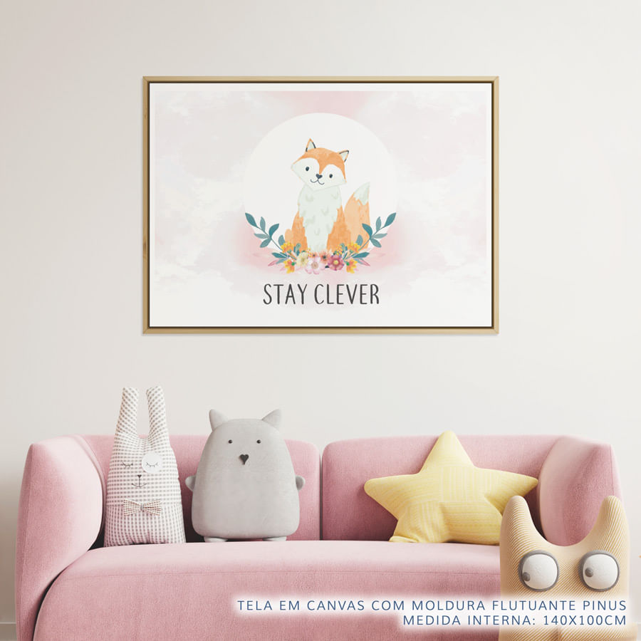 Quadro Infantil Raposa Stay Clever Rosa Bebê