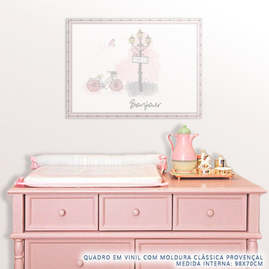 Quadro Infantil Paris Bonjour Rosa Horizontal