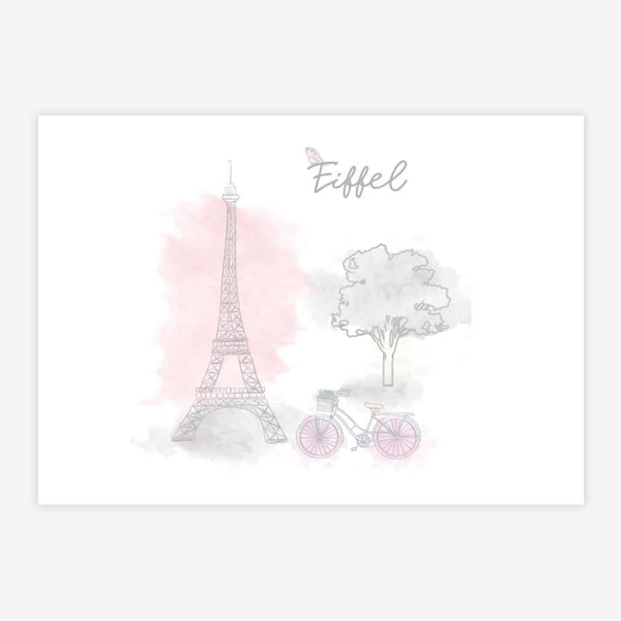 Quadro Infantil Paris Eiffel Rosa Horizontal