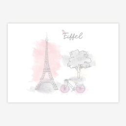 Quadro Infantil Paris Eiffel Rosa Horizontal