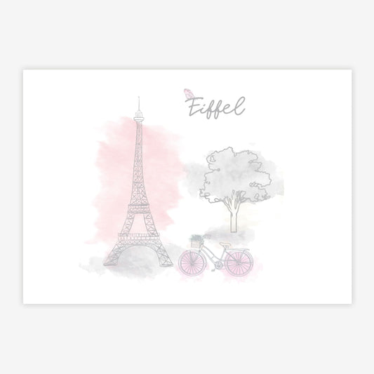 Quadro Infantil Paris Eiffel Rosa Horizontal