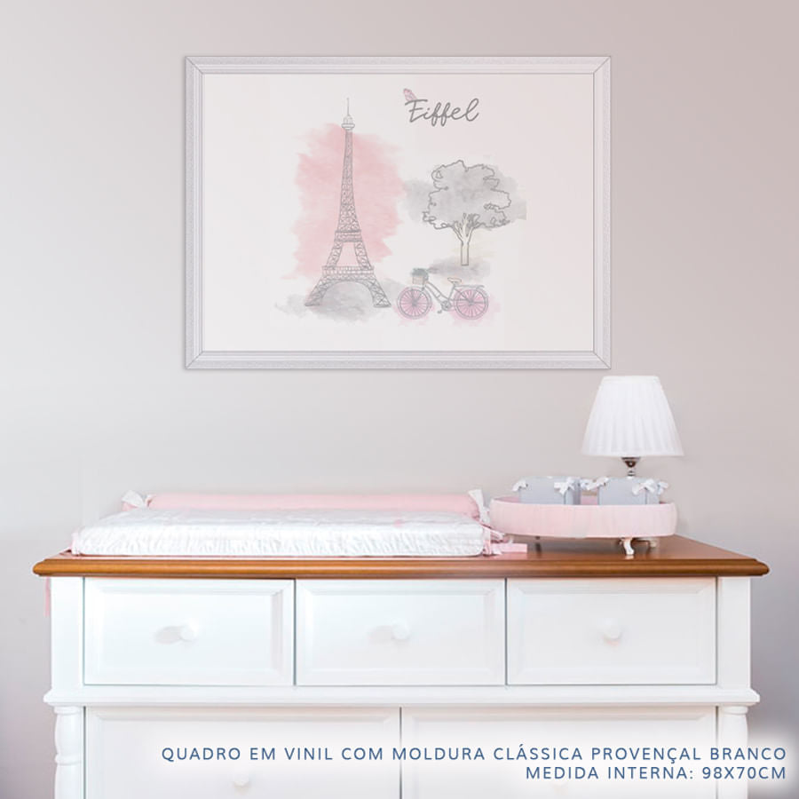Quadro Infantil Paris Eiffel Rosa Horizontal