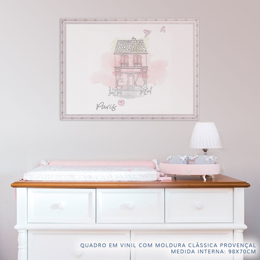 Quadro Infantil Paris Rosa Horizontal